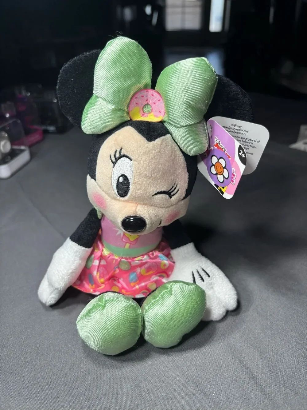 New Disney Minnie Mouse Sweets Plush Toy - Pink & Green Bow Doll